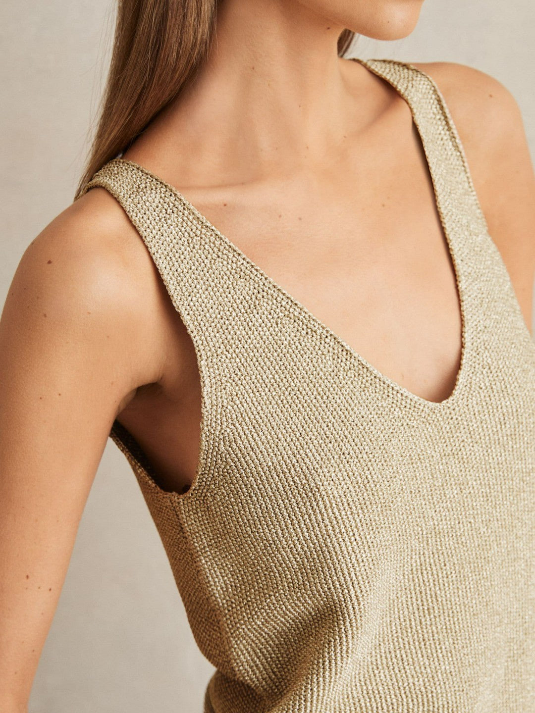 Metallic V-Neck Vest Gold | Womens