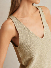 Metallic V-Neck Vest Gold | Womens