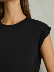 Cotton Capped Sleeve T-Shirt Black | Womens