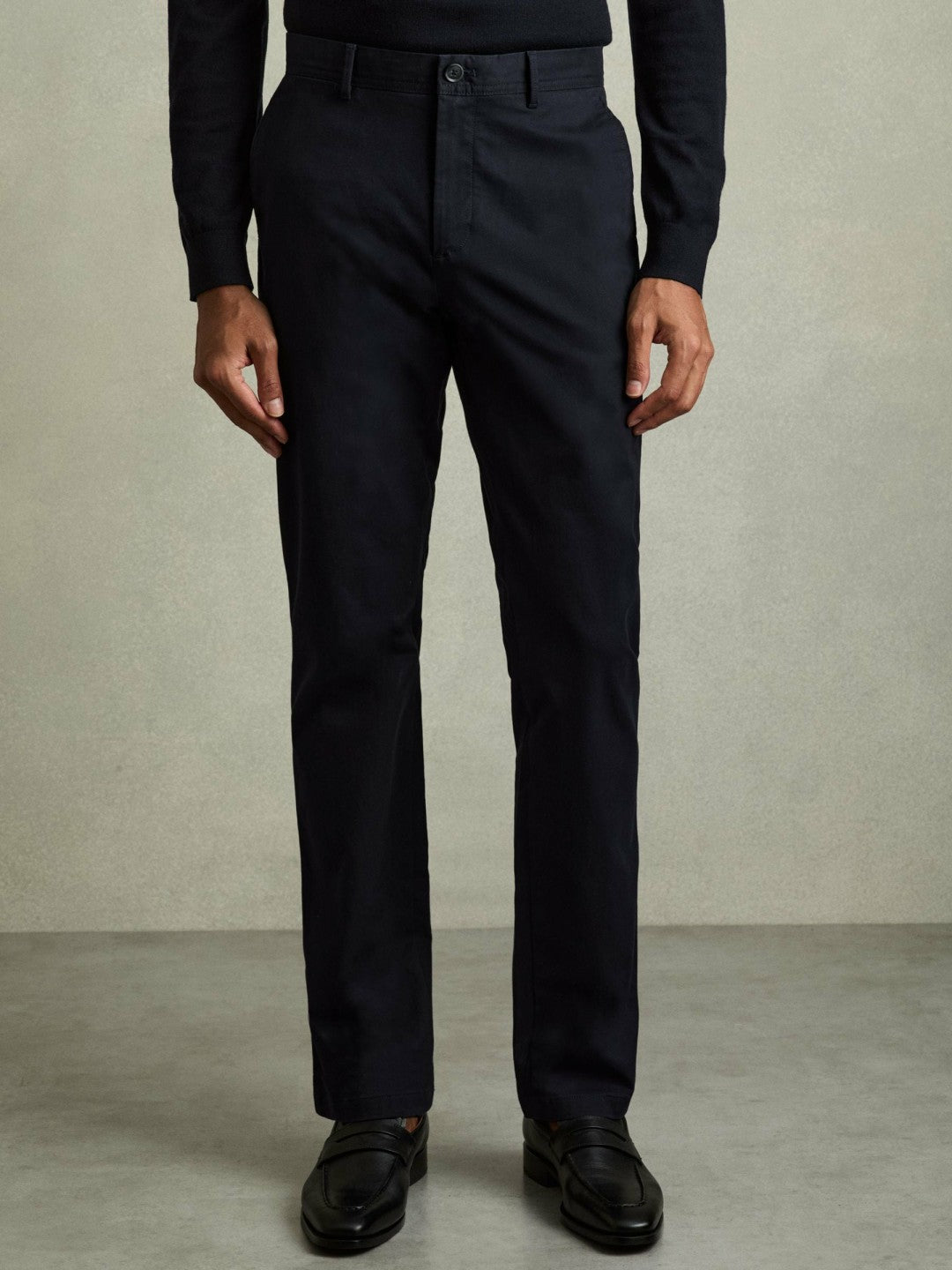 Slim Fit Washed Cotton Blend Chinos Navy | Mens