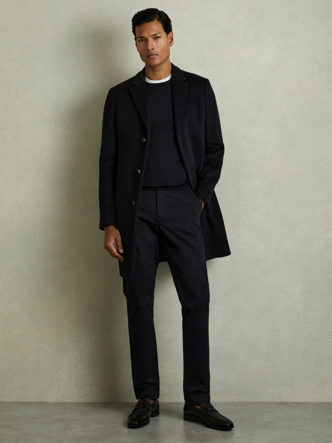 Slim Fit Washed Cotton Blend Chinos Navy | Mens