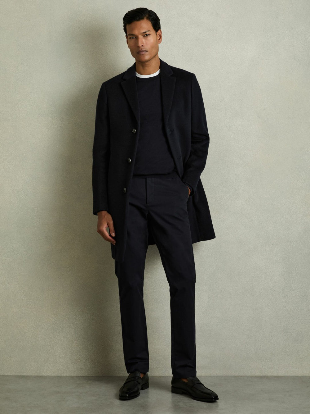 Slim Fit Washed Cotton Blend Chinos Navy | Mens