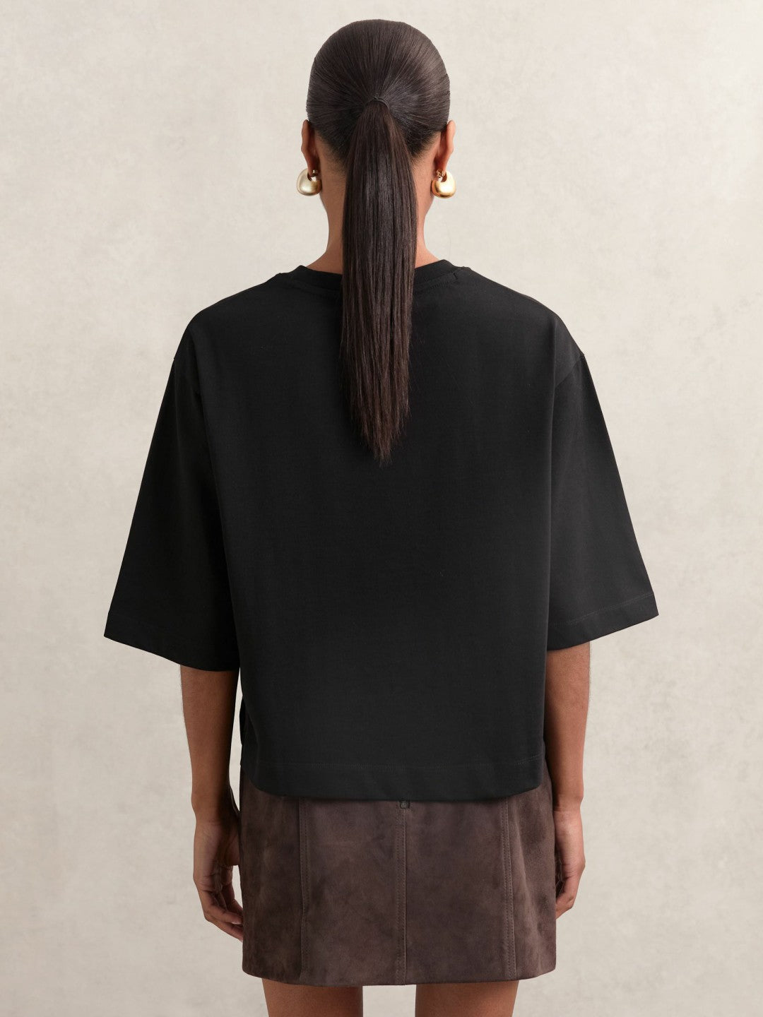 Oversized Cotton Crew Neck T-Shirt Black | Womens
