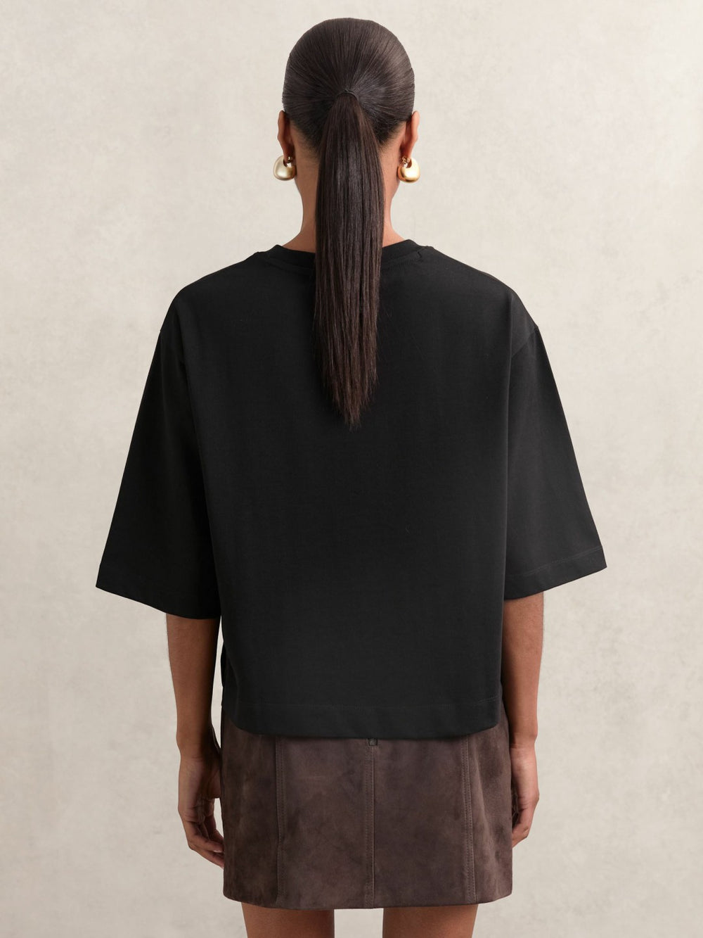 Oversized Cotton Crew Neck T-Shirt Black | Womens