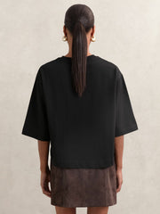 Oversized Cotton Crew Neck T-Shirt Black | Womens