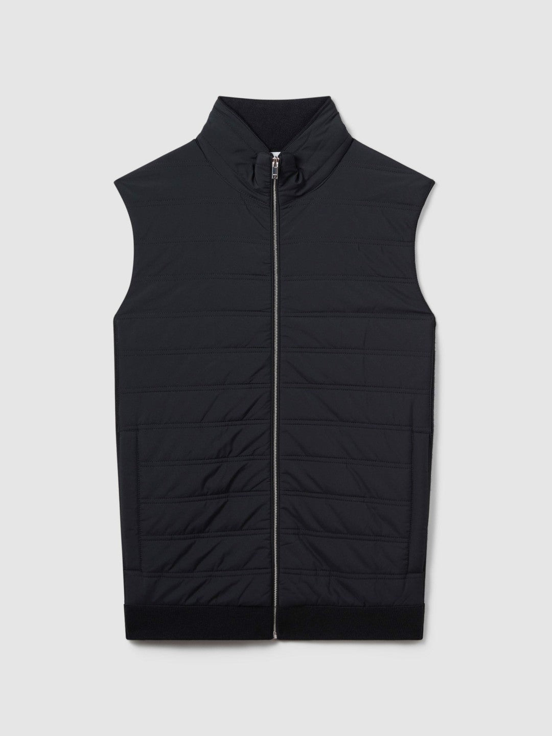 Hybrid Quilt and Knit Zip-Through Gilet Navy | Mens