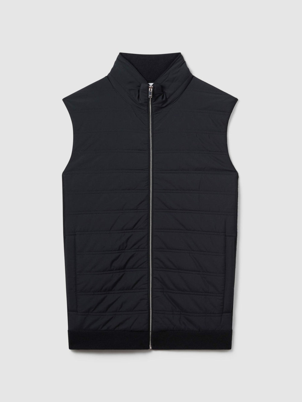 Hybrid Quilt and Knit Zip-Through Gilet Navy | Mens