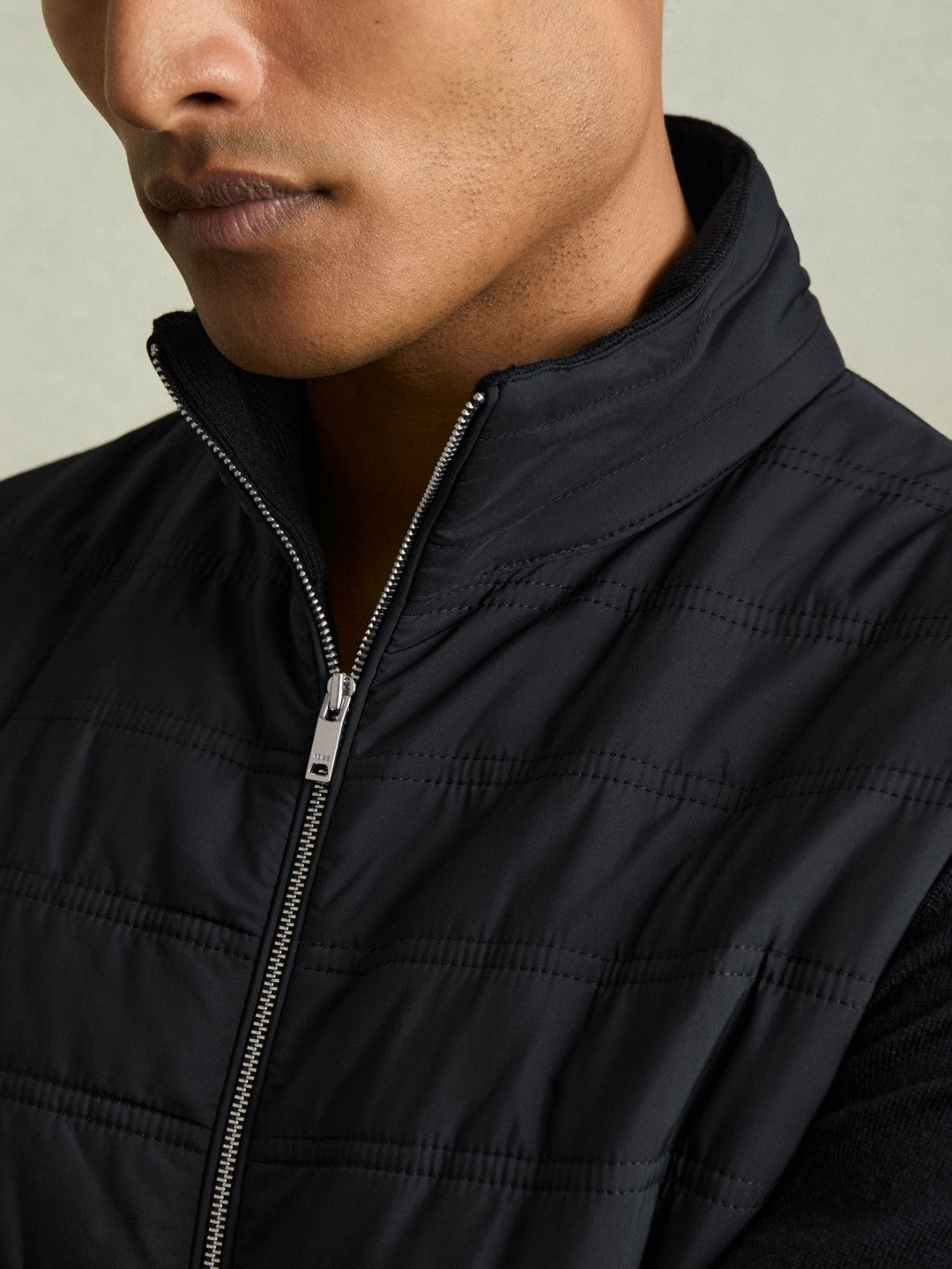 Hybrid Quilt and Knit Zip-Through Gilet Navy | Mens