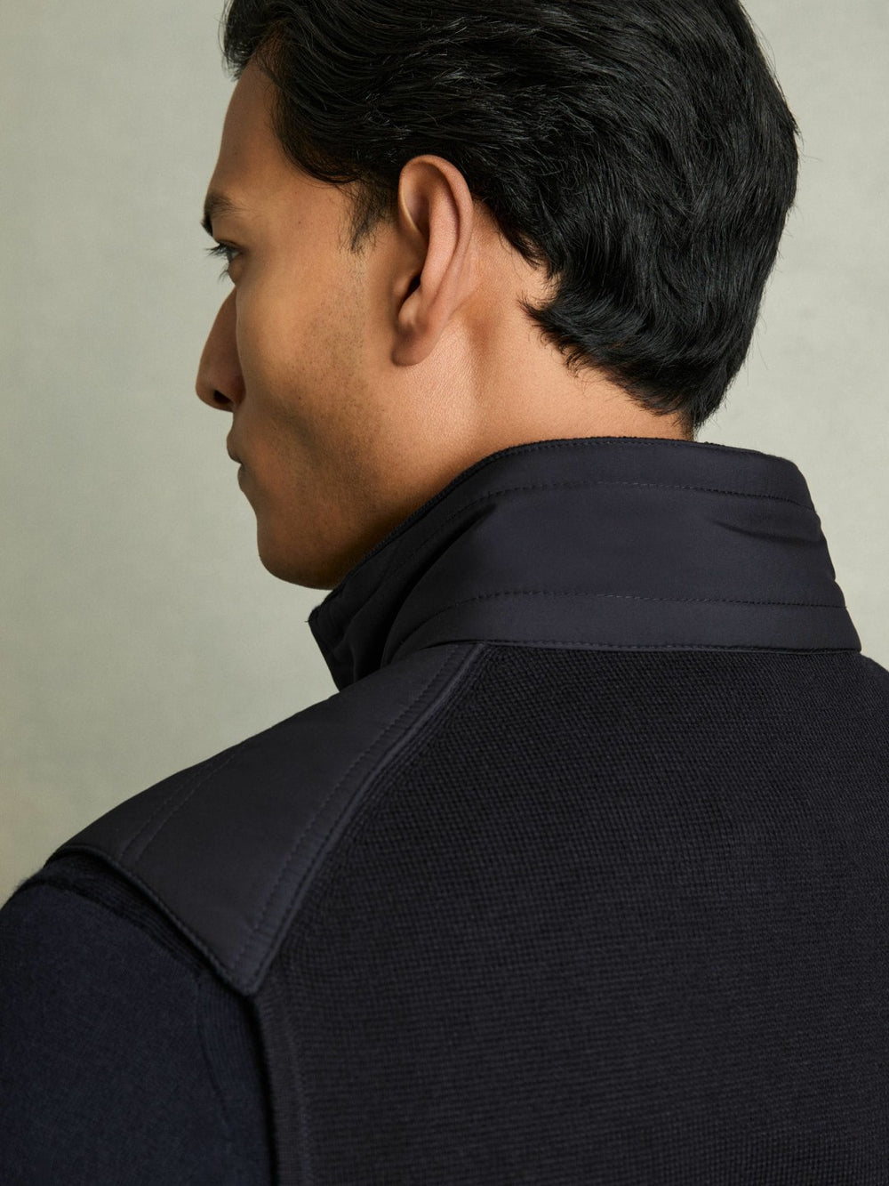 Hybrid Quilt and Knit Zip-Through Gilet Navy | Mens