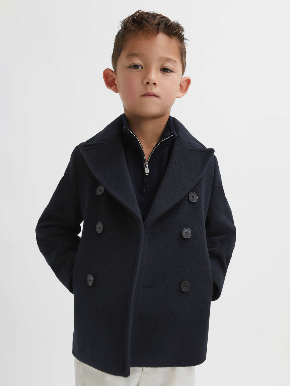 9-13 yrs Wool Blend Twill Double Breasted Coat Navy | Children