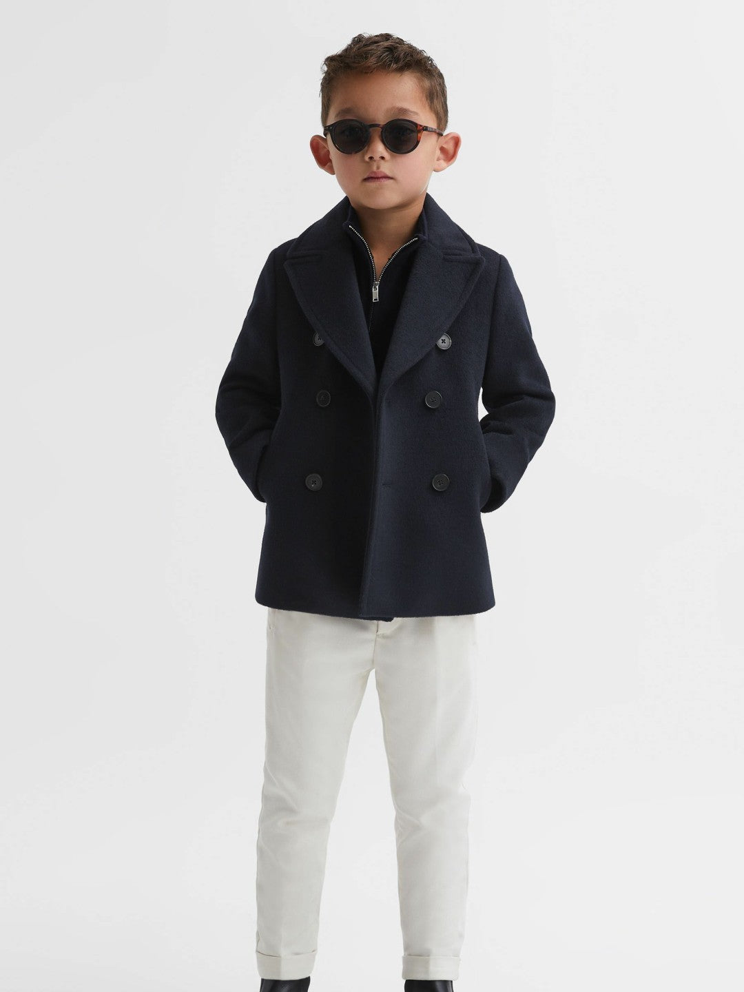 9-13 yrs Wool Blend Twill Double Breasted Coat Navy | Children