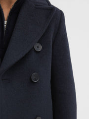 9-13 yrs Wool Blend Twill Double Breasted Coat Navy | Children