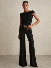 Petite High Rise Flared Trousers Black | Womens