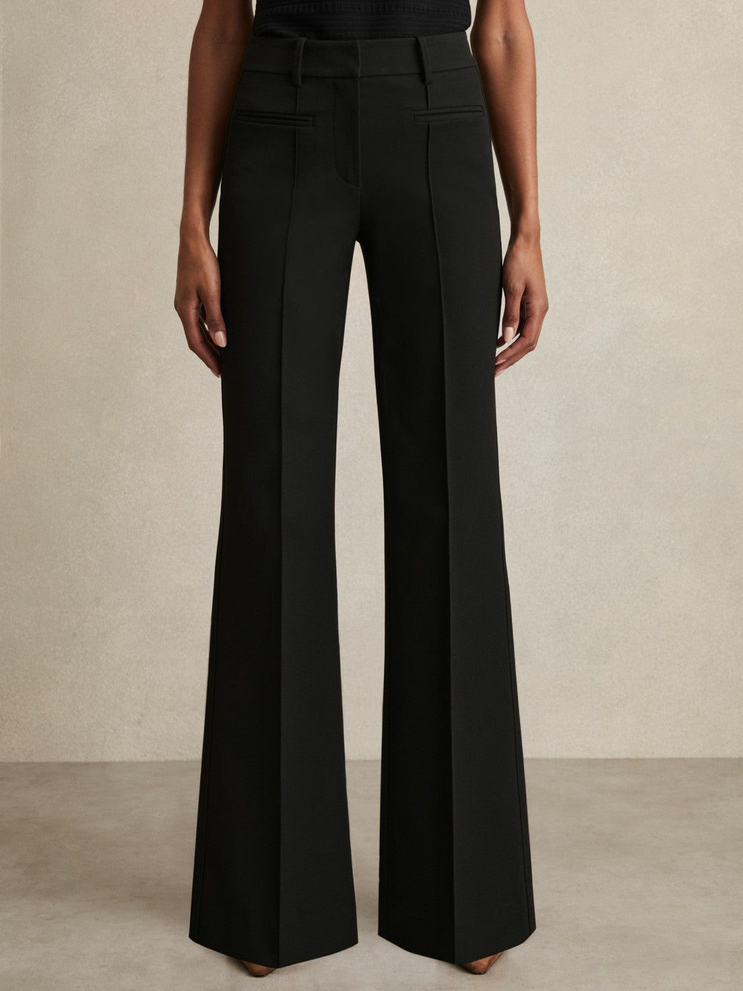 Petite High Rise Flared Trousers Black | Womens