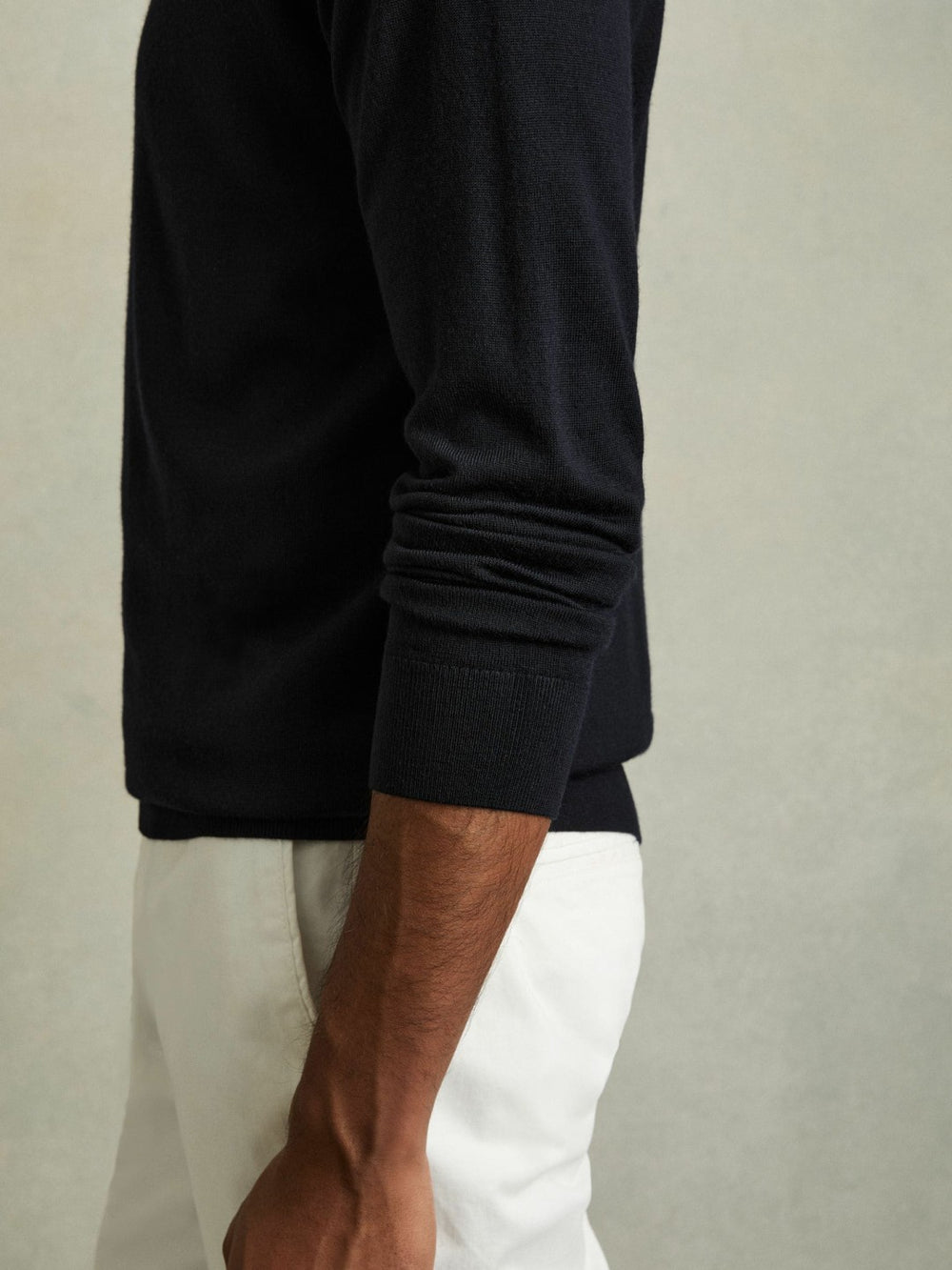 Slim Fit Merino Wool Roll Neck Jumper Navy | Mens