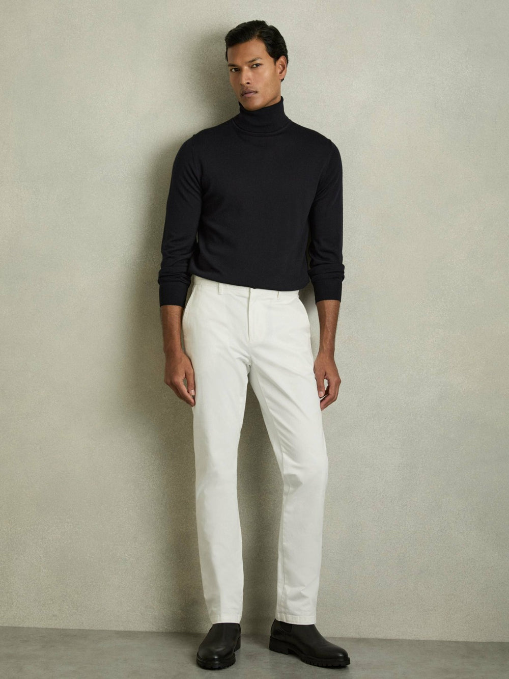 Slim Fit Merino Wool Roll Neck Jumper Navy | Mens