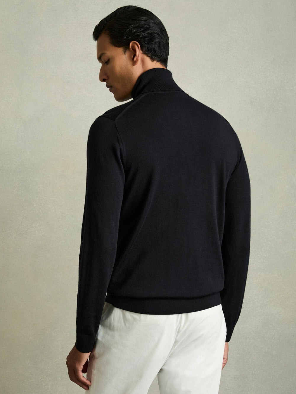 Slim Fit Merino Wool Roll Neck Jumper Navy | Mens