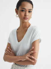 Cotton-Jersey V-Neck T-Shirt White | Womens