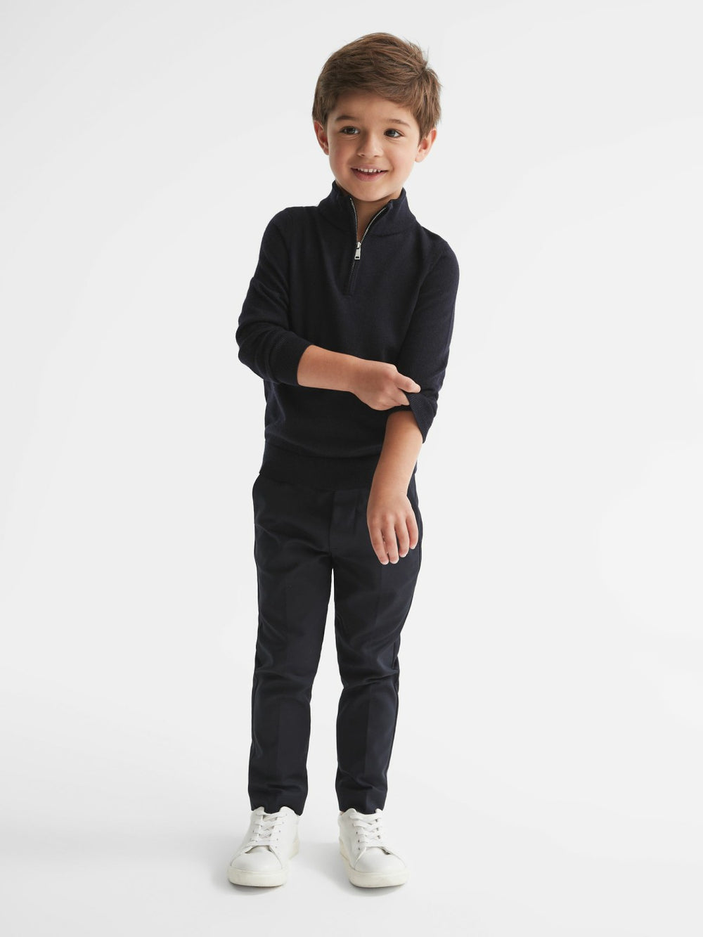 4-9 yrs Merino Wool Zip-Neck Jumper Navy | Children