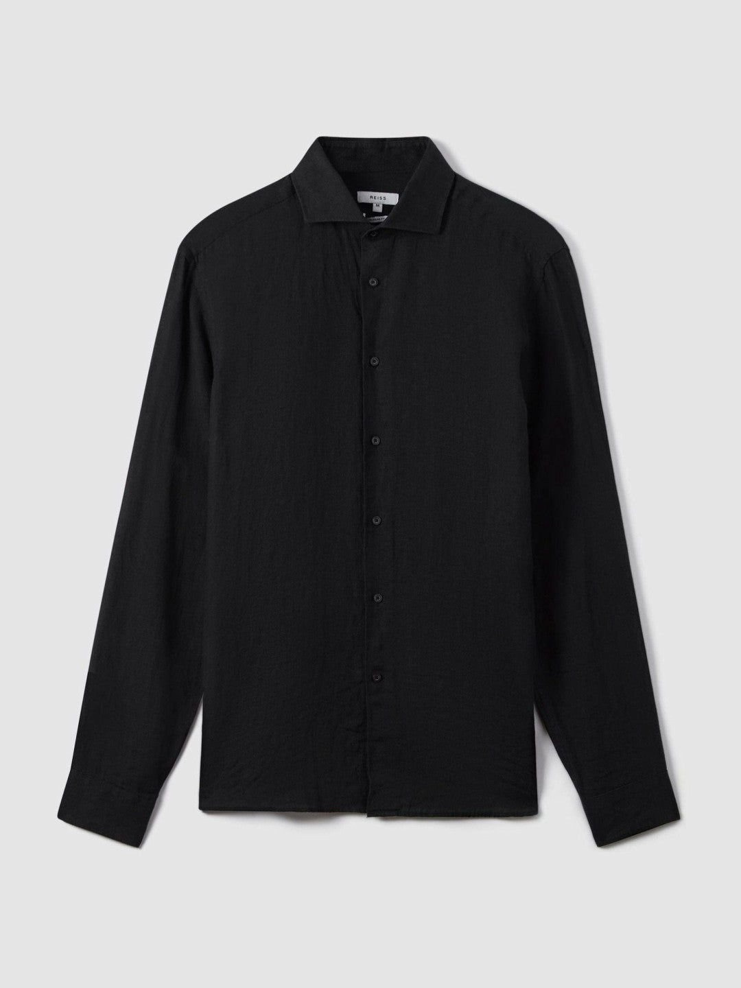 Linen Button-Through Shirt Black | Mens