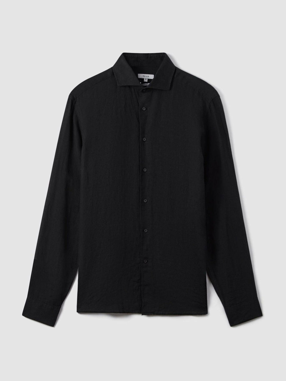 Linen Button-Through Shirt Black | Mens