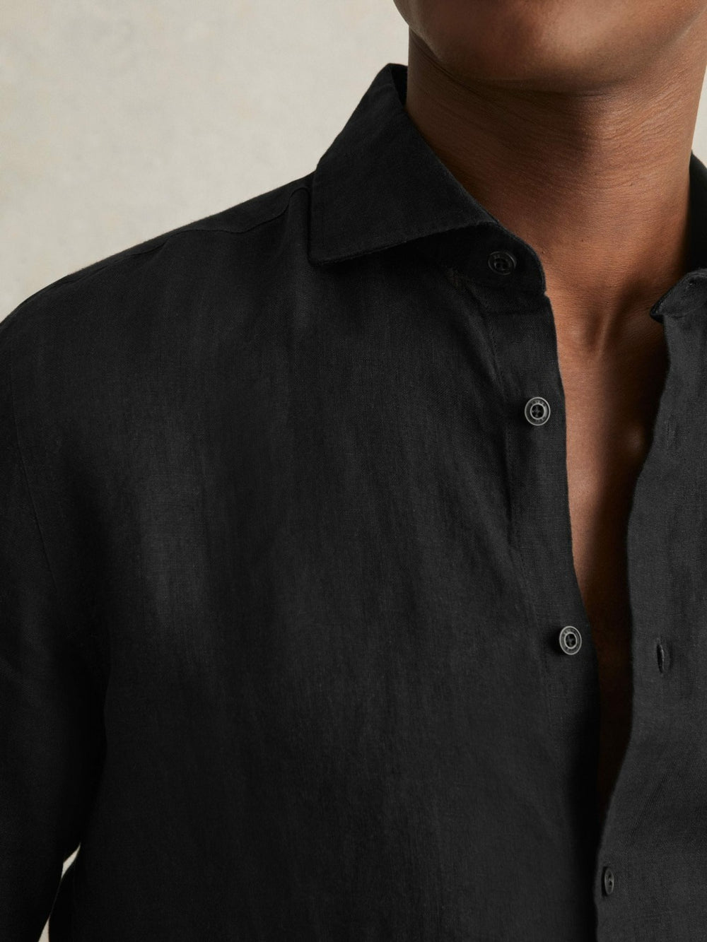 Linen Button-Through Shirt Black | Mens