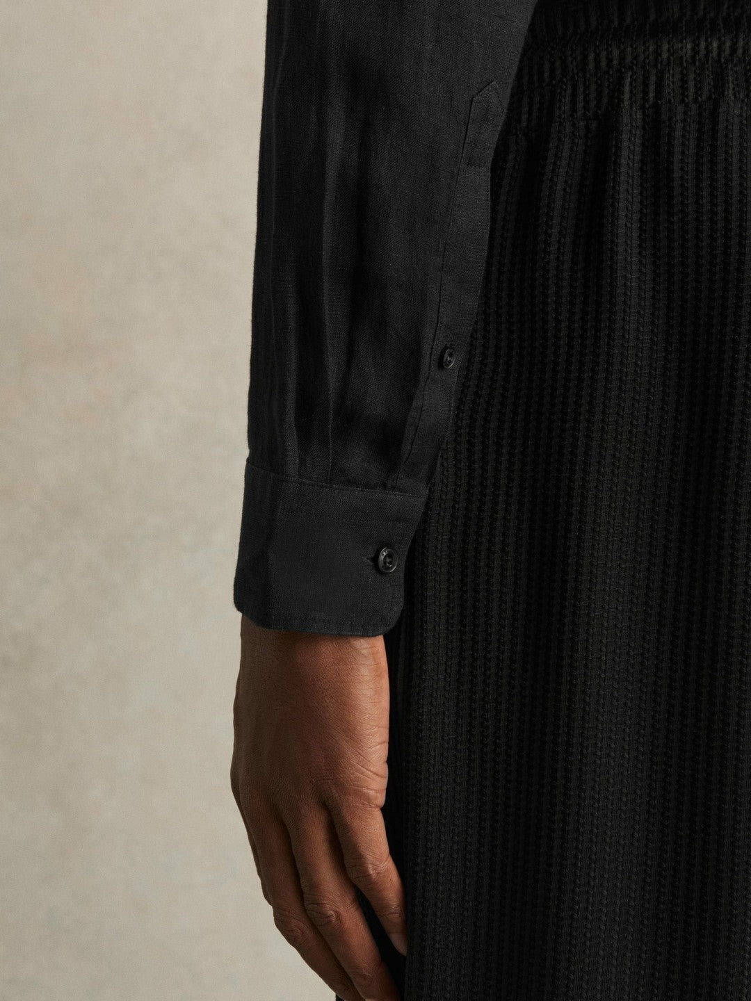 Linen Button-Through Shirt Black | Mens