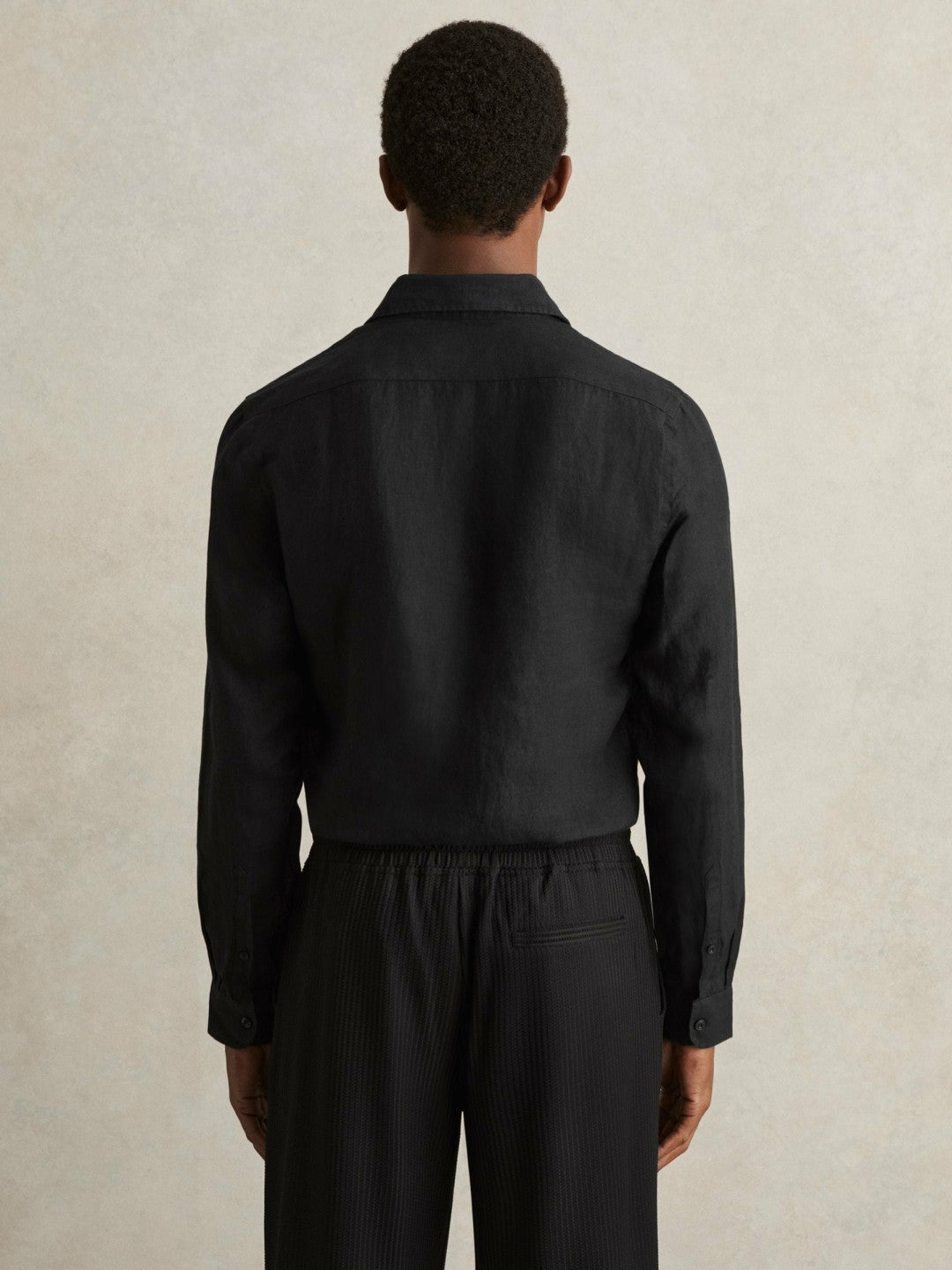 Linen Button-Through Shirt Black | Mens