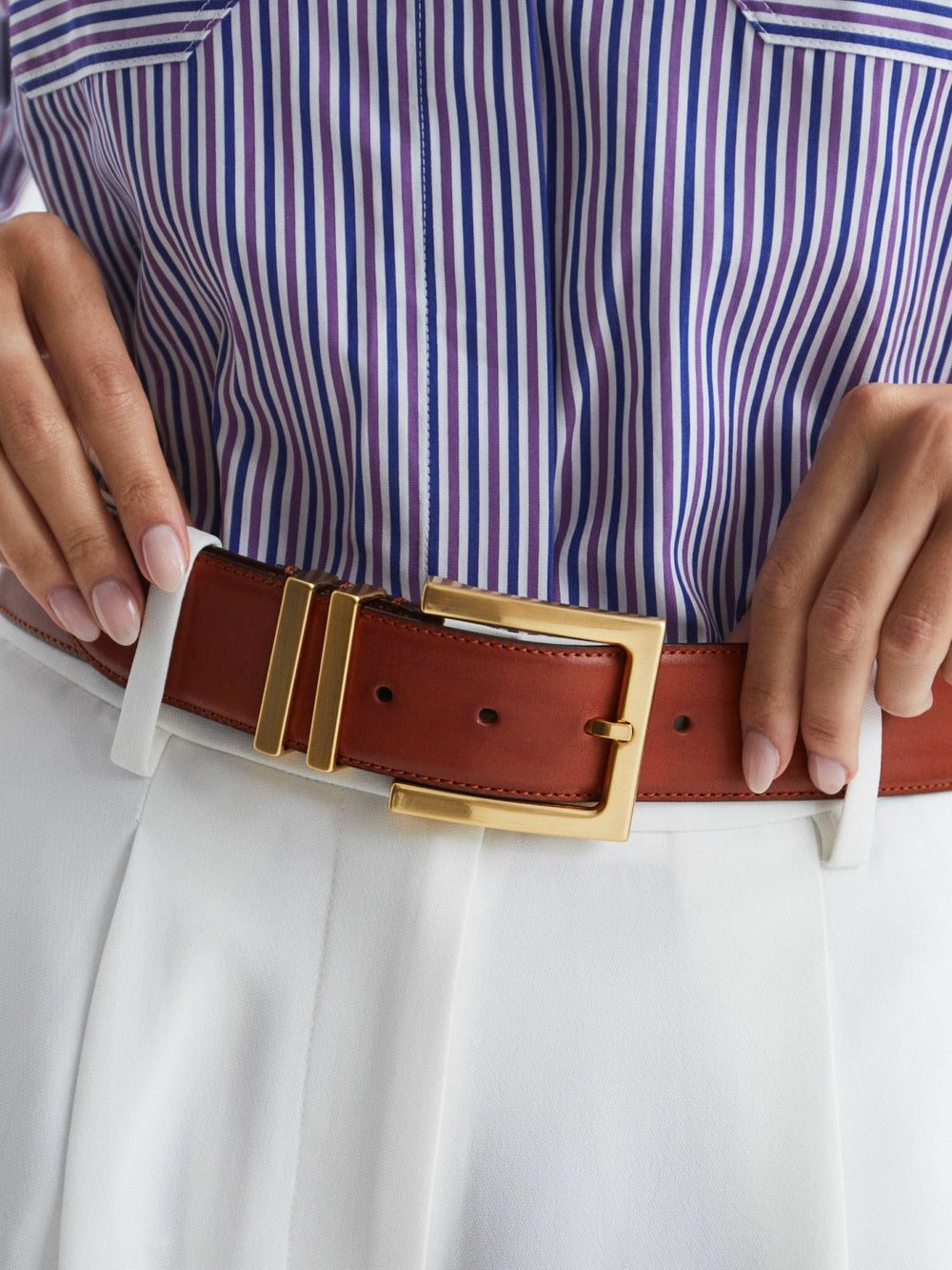 Leather Square Buckle Belt Tan | Womens