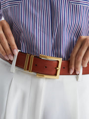 Leather Square Buckle Belt Tan | Womens