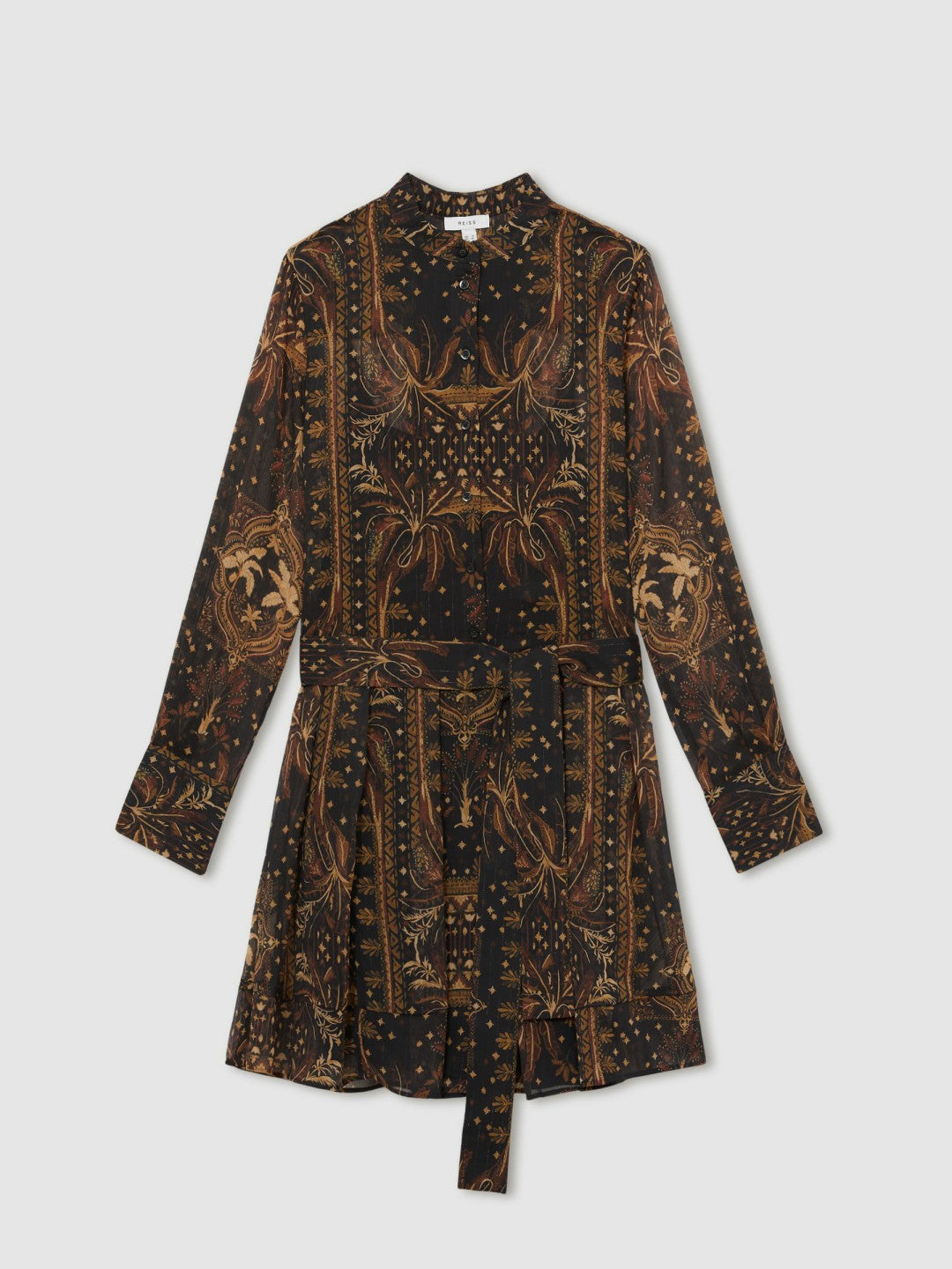 Botanical-Print Chiffon Mini Dress Navy | Womens