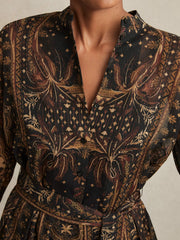 Botanical-Print Chiffon Mini Dress Navy | Womens