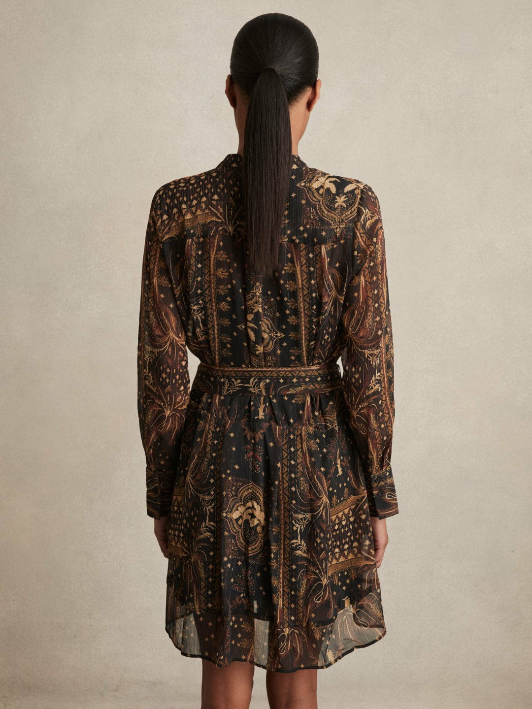 Botanical-Print Chiffon Mini Dress Navy | Womens