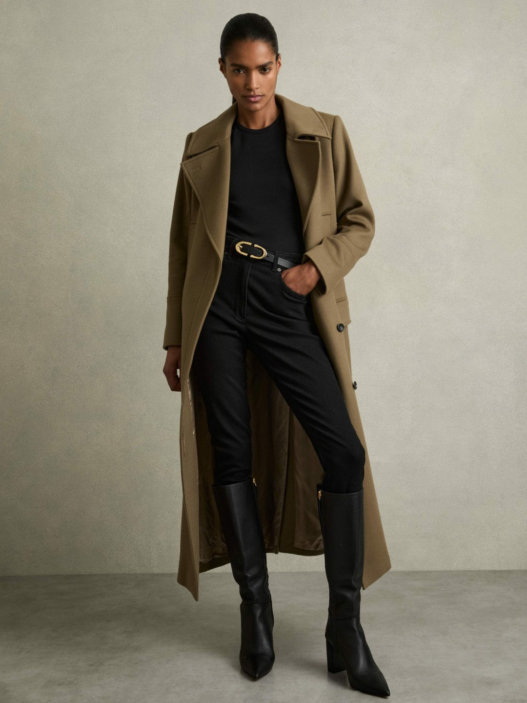 Block Heel Knee High Boots Black | Womens