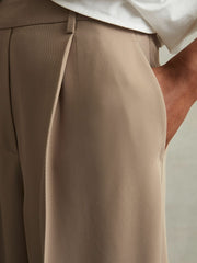 Half-Elasticated Wide Leg Trousers Mink Neutral | Womens