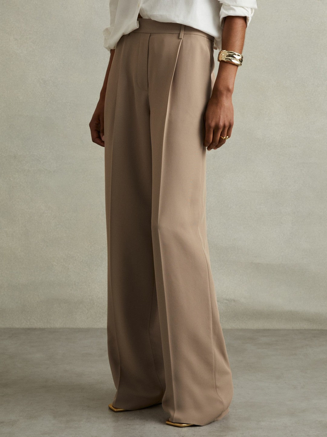 Half-Elasticated Wide Leg Trousers Mink Neutral | Womens