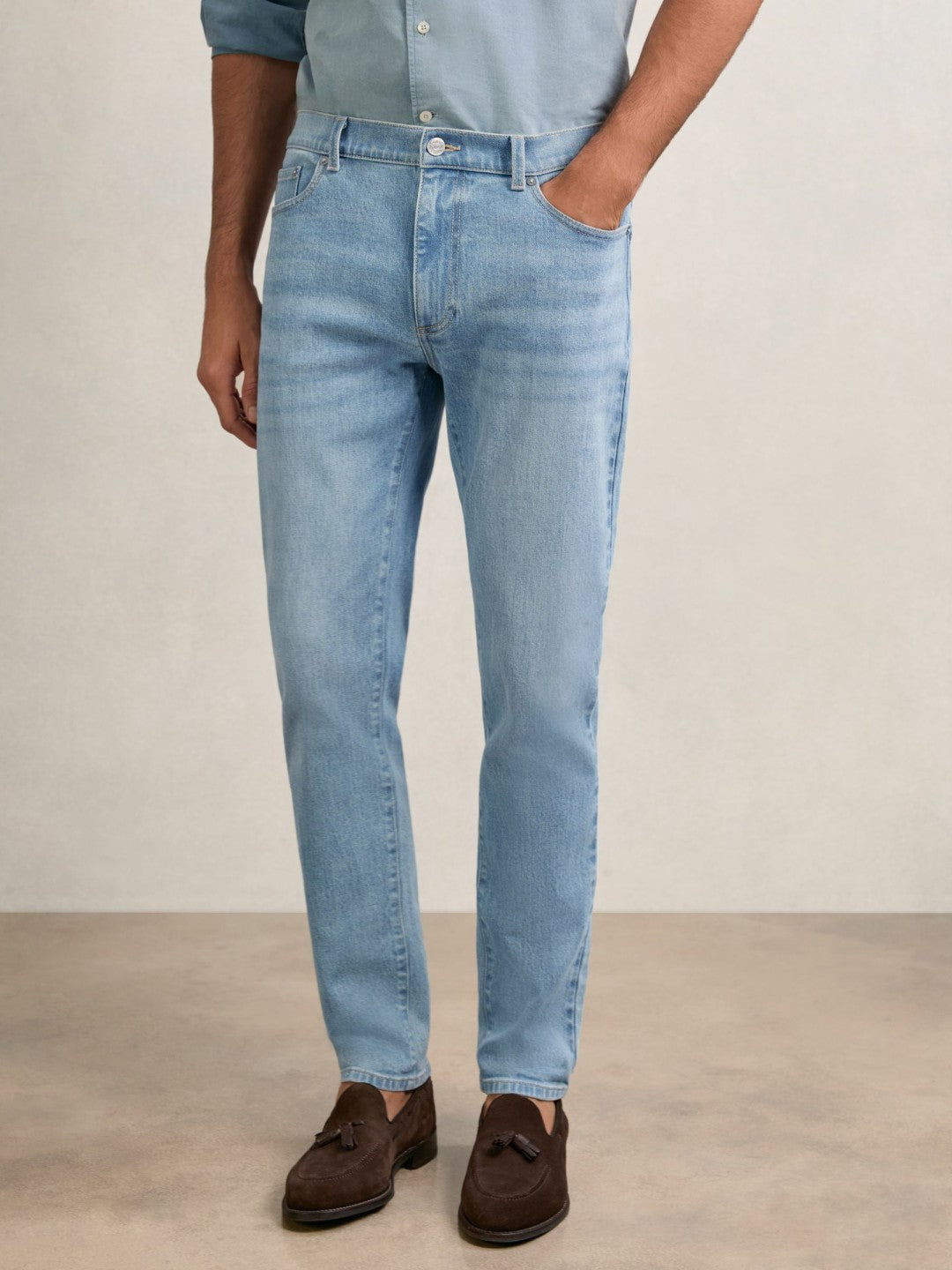 Cotton-Stretch Slim-Fit Jeans Light Blue Wash | Mens