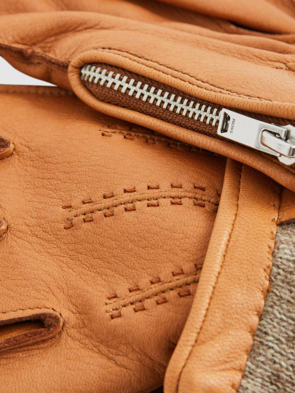 Leather Zip-Side Gloves Tan | Mens