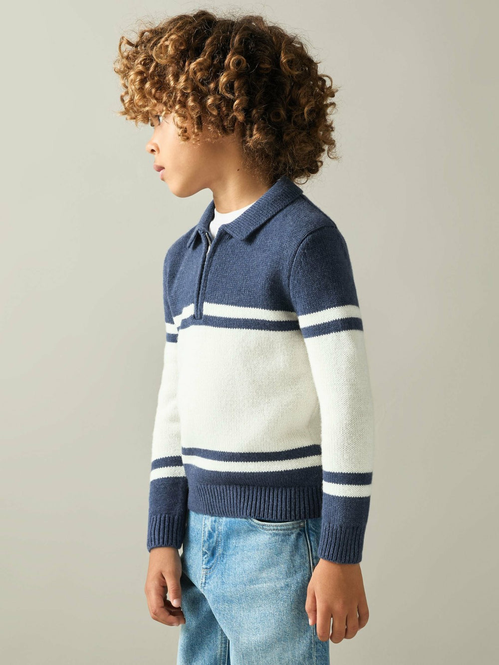 9-13 yrs Half-Zip Colour-Block Polo Shirt Blue/White | Children