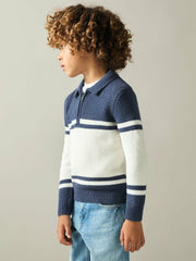 9-13 yrs Half-Zip Colour-Block Polo Shirt Blue/White | Children