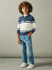 9-13 yrs Half-Zip Colour-Block Polo Shirt Blue/White | Children