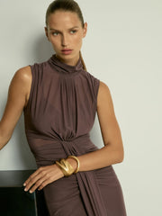 Sheer Ruched Maxi Dress Taupe | Womens