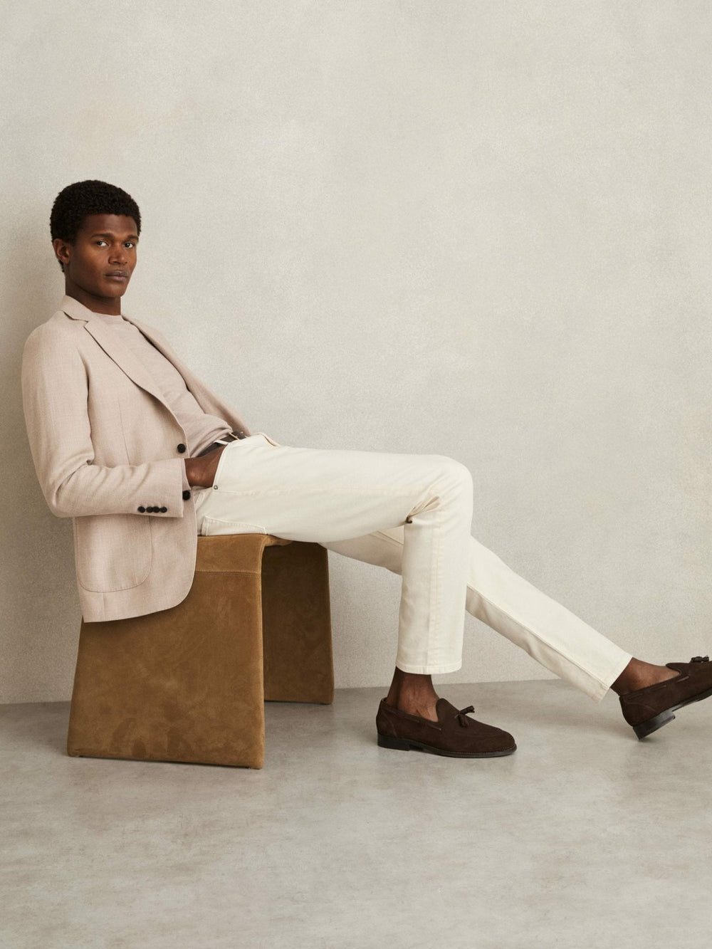 Cotton-Stretch Slim-Fit Jeans White | Mens