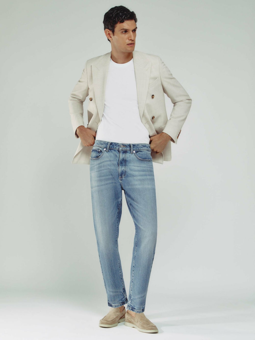 Relaxed-Fit Cropped Jeans Light Blue Wash | Mens