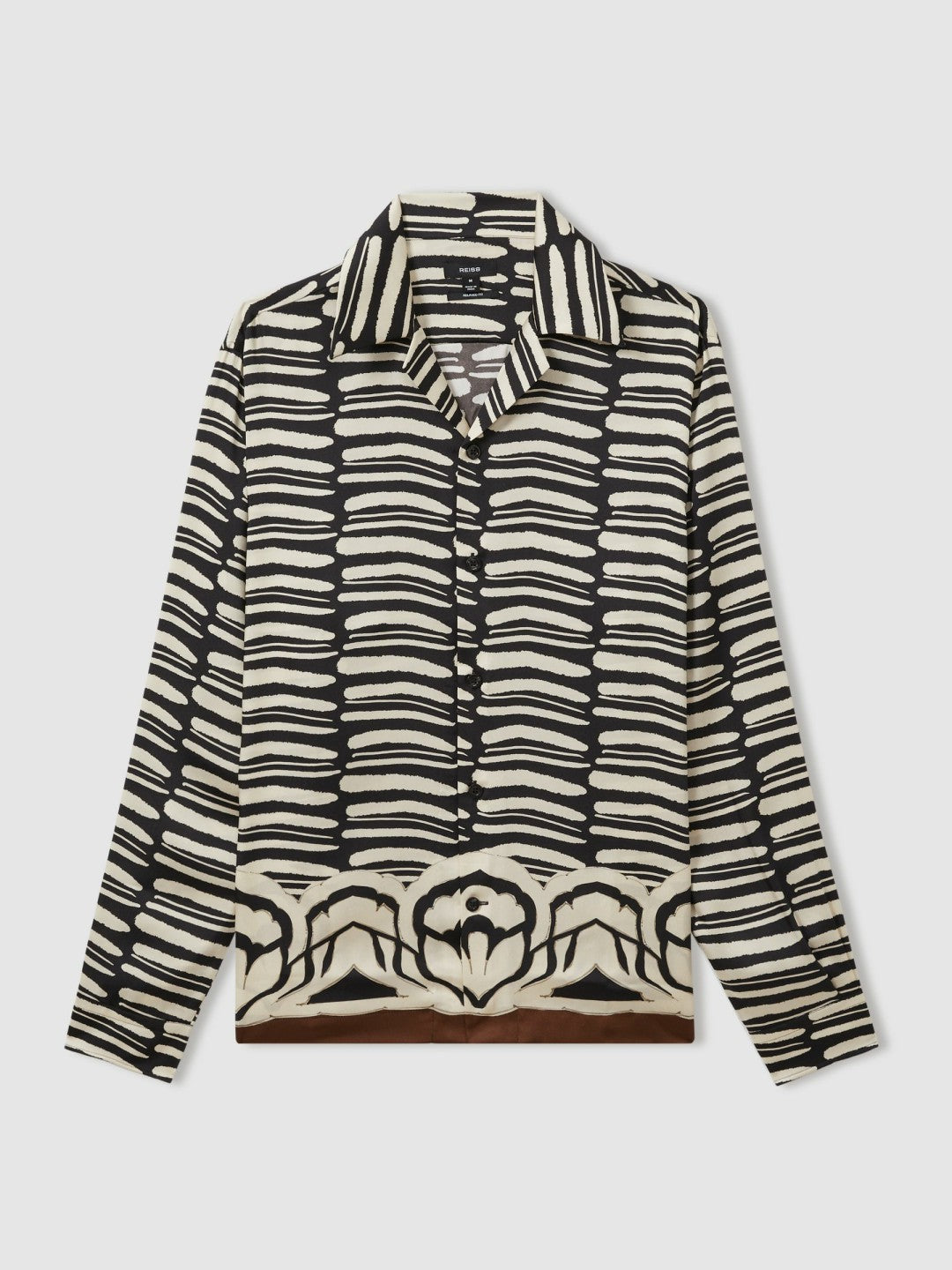 Abstract-Print Twill Cuban-Collar Shirt Black/White | Mens
