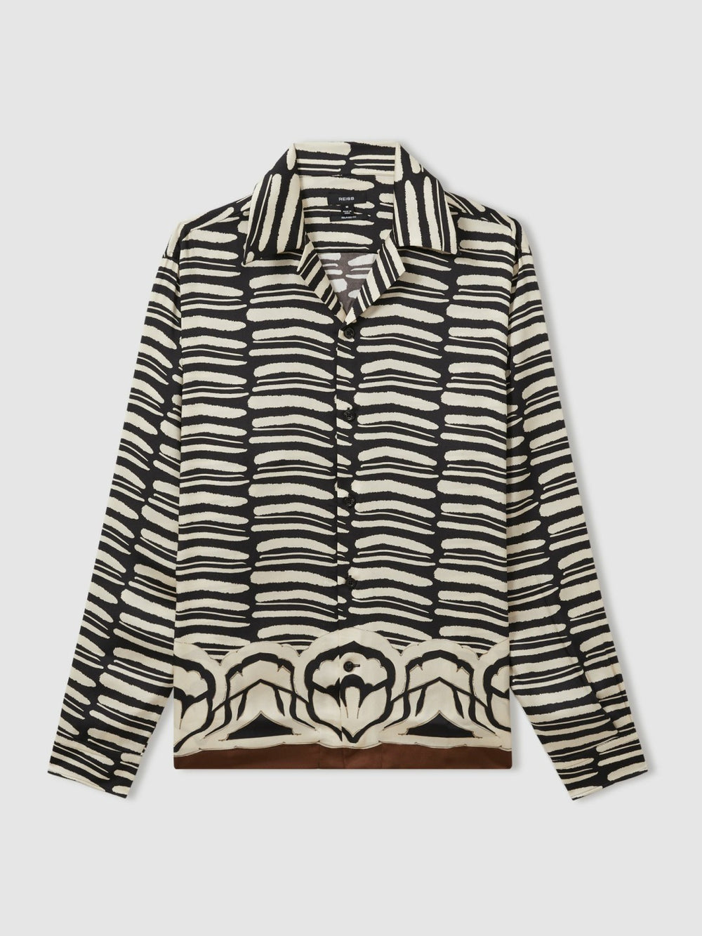 Abstract-Print Twill Cuban-Collar Shirt Black/White | Mens