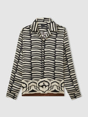 Abstract-Print Twill Cuban-Collar Shirt Black/White | Mens
