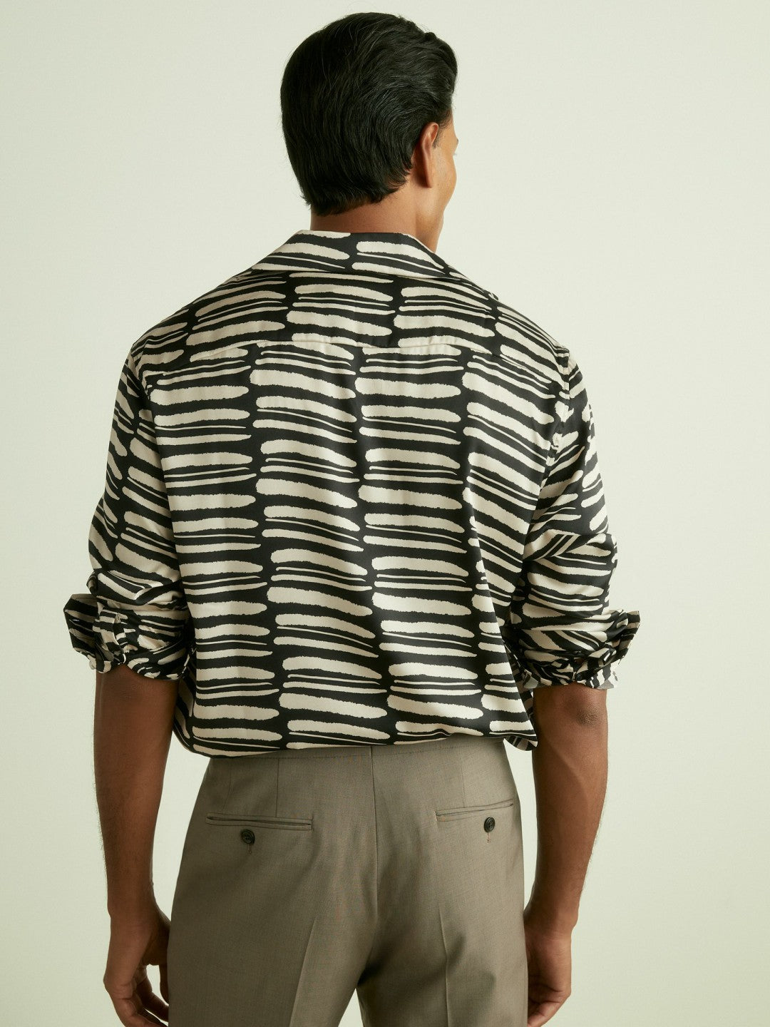 Abstract-Print Twill Cuban-Collar Shirt Black/White | Mens