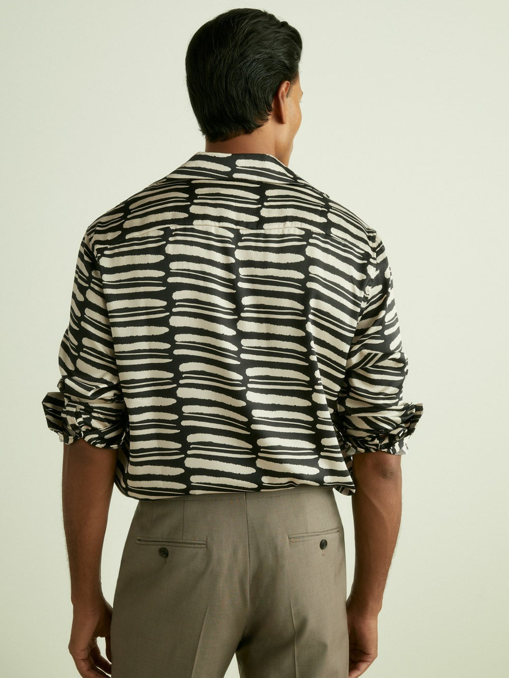 Abstract-Print Twill Cuban-Collar Shirt Black/White | Mens