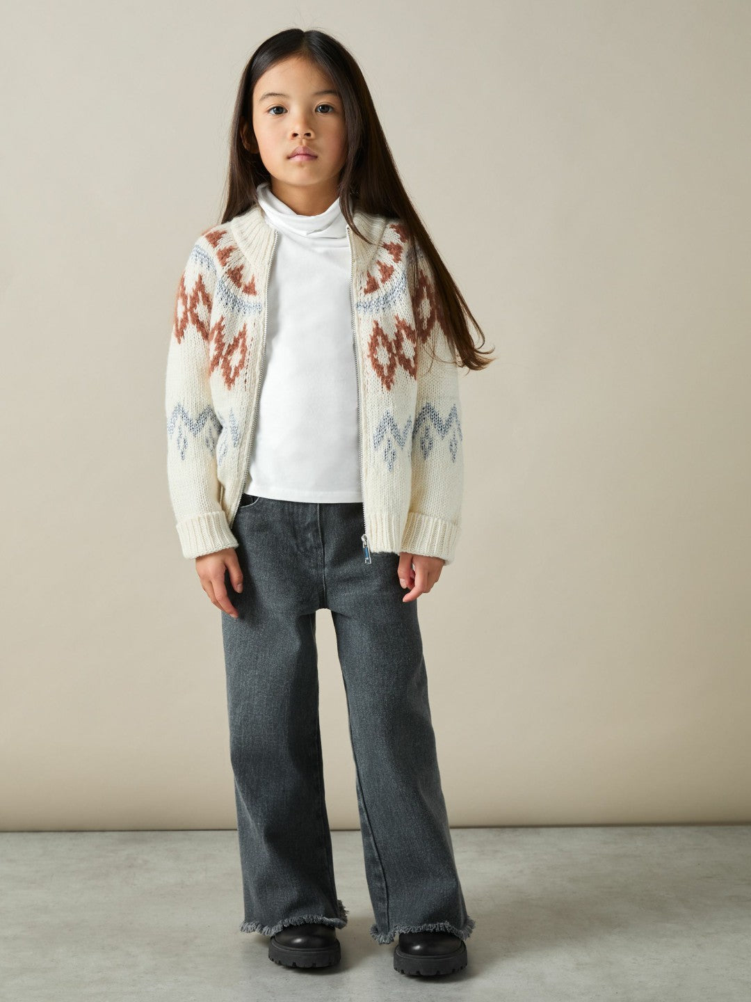 9-13 yrs Cotton-Jersey Roll-Neck Top with Stretch Ivory | Children